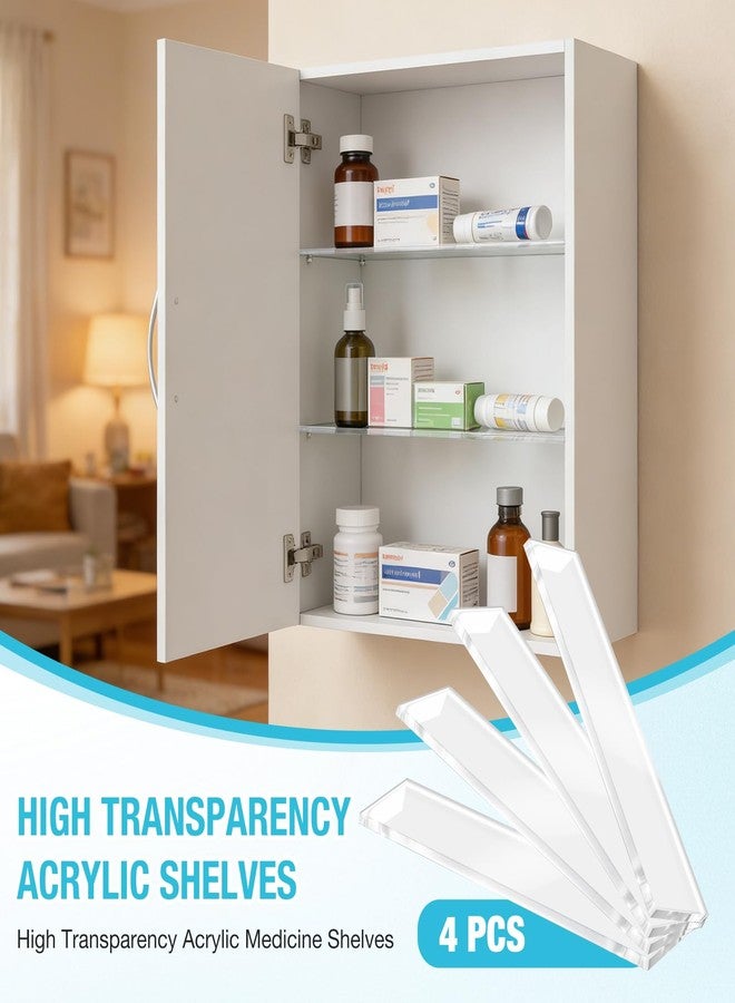 EYAYEN 4 Pcs Medicine Cabinet Shelves 13.5 Inch Acrylic Replacement Organizer for Bathroom Living Room Wall Mounted Shelves for Kitchen Cabinet (Clear) - Image 3
