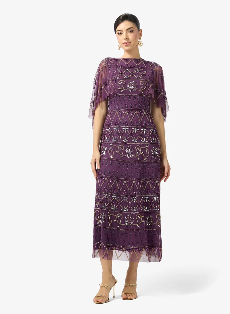 Frock and Frill Crew neck open work detailed dress