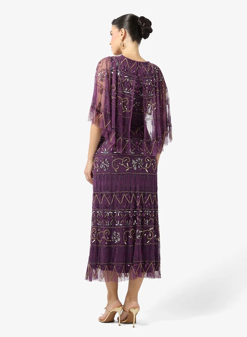 Frock and Frill Crew neck open work detailed dress