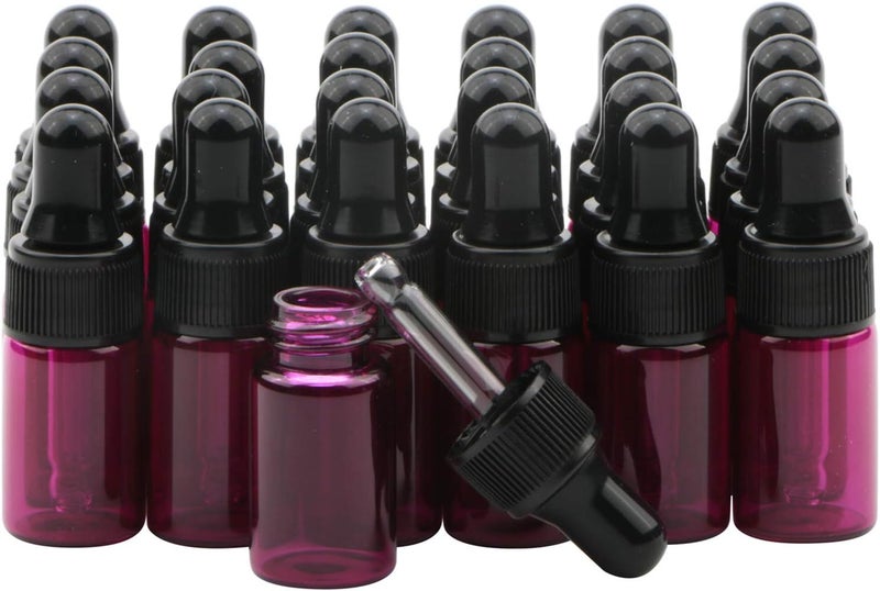 Rowiz 30 PCS 3ml Pink Glass Dropper Bottles Essential Oil Glass Bottle with Pipettes Dropper&Black Screw Cap Mini Glass Sample Bottles Vials for Perfume Cosmetic Liquid Aromatherapy Lotion - Image 1