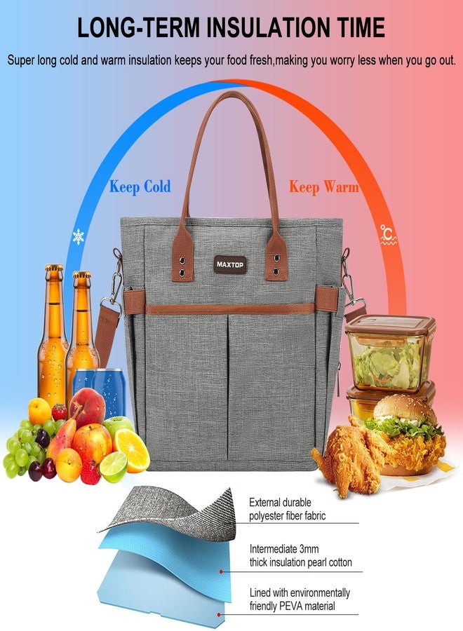 MAXTOP Lunch Bag Women for Work Insulated Thermal Lunch Box with Wide-Open Pocket Reusable Leakproof Cooler Bags with Removable Shoulder Strap for Teacher Nurse Office Picnic Travel Grey - Image 3