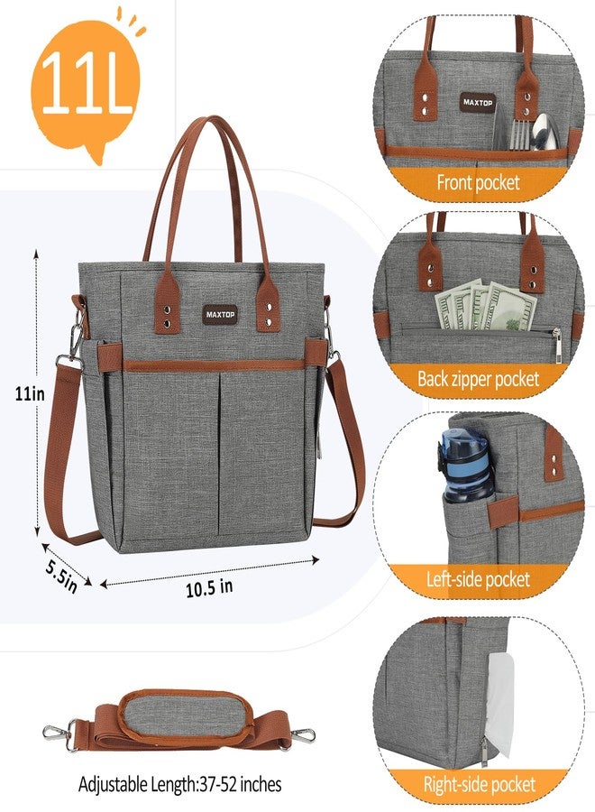 MAXTOP Lunch Bag Women for Work Insulated Thermal Lunch Box with Wide-Open Pocket Reusable Leakproof Cooler Bags with Removable Shoulder Strap for Teacher Nurse Office Picnic Travel Grey - Image 4