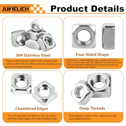 Juvielich 100pcs M5-0.8 Square Nuts, M5 Stainless Steel Square Nut, M5 x 0.8mm 304 SS Nuts, Metric Coarse Thread, No-Spin Design for Classic Car Restorations, Patio Furniture, Wooden Garden Benches and Swings - Image 4