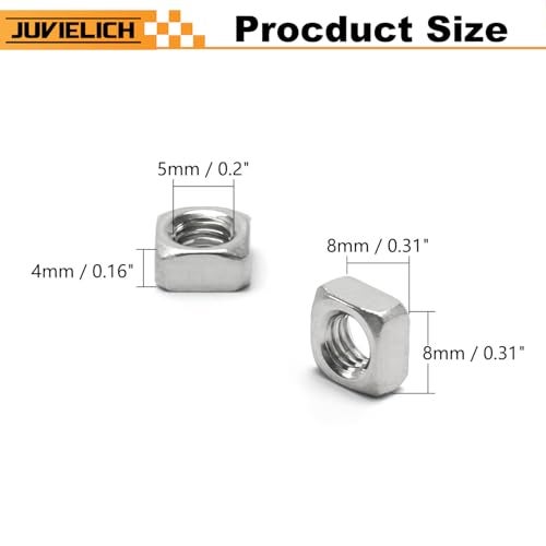Juvielich 100pcs M5-0.8 Square Nuts, M5 Stainless Steel Square Nut, M5 x 0.8mm 304 SS Nuts, Metric Coarse Thread, No-Spin Design for Classic Car Restorations, Patio Furniture, Wooden Garden Benches and Swings - Image 3