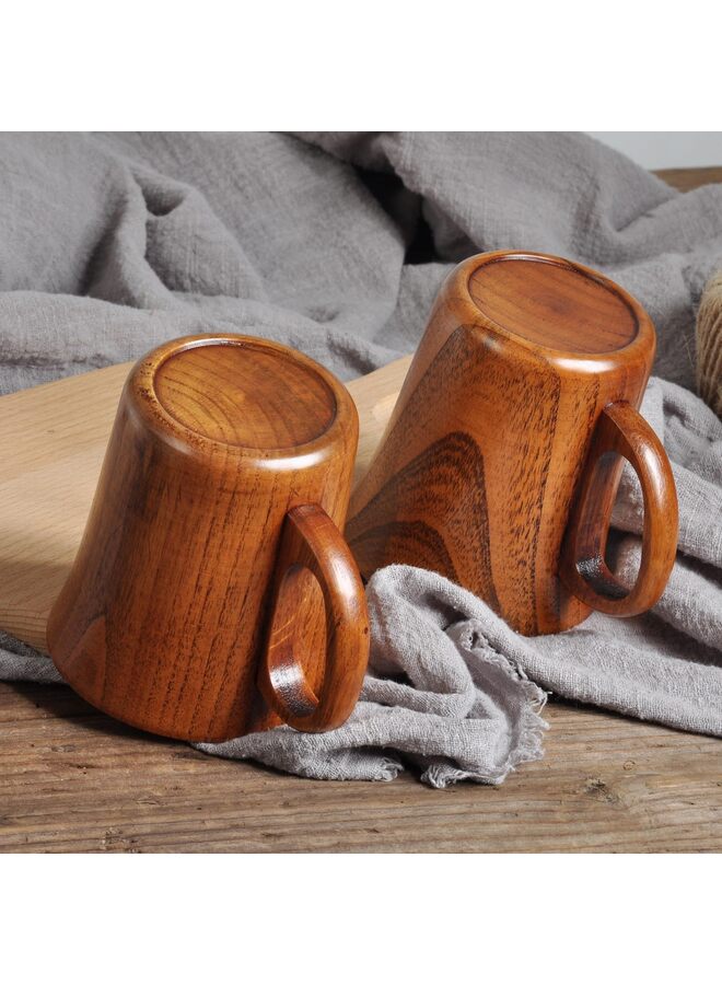 LAMAY 2Pcs Solid Jujube Mug Wooden Coffee Beer Mugs Wood Cup Handmade Tea Cup with Handle,Water Cup Wood Coffee Mug Wooden Tea Cup - Image 3