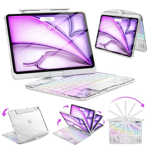 SIBEITU Clear Wireless Keyboard Case for iPad Air 13-inch M4/M3/M2 (2026/20252024) & iPad Pro 12.9-inch 6th 5th 4th 3rd Gen, Precision Trackpad & 7-Color Backlit, Pencil Holder, 360°Rotatable, White - Image 1