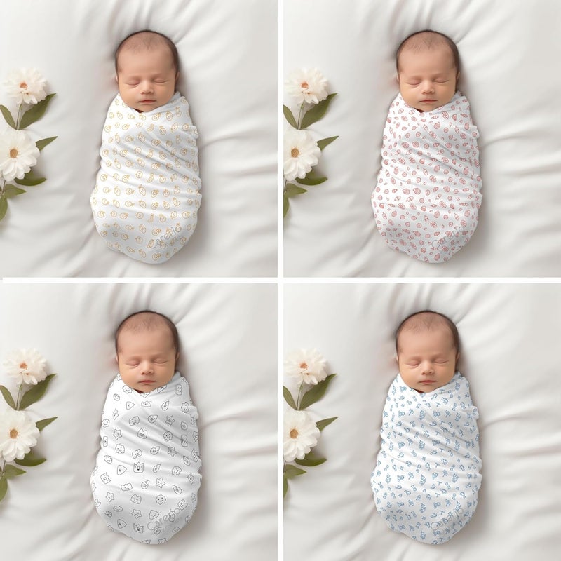 CARERIO 100 Mulmul Baby Swaddle Set Pack of 4 Printed Breathable Anti Allergic Swaddle Wrap for New Born Baby Size114cm x 92cm 446 018 Month 04 - Image 2
