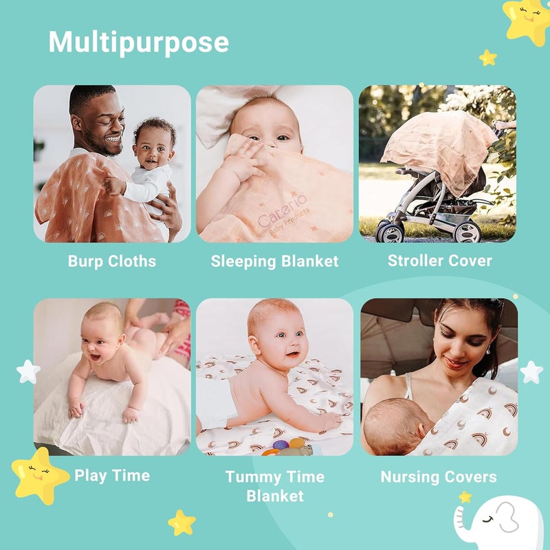 CARERIO 100 Mulmul Baby Swaddle Set Pack of 4 Printed Breathable Anti Allergic Swaddle Wrap for New Born Baby Size114cm x 92cm 446 018 Month 04 - Image 4