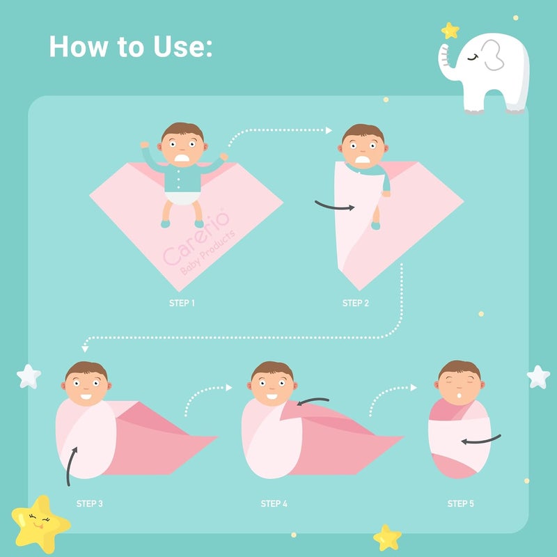 CARERIO 100 Mulmul Baby Swaddle Set Pack of 4 Printed Breathable Anti Allergic Swaddle Wrap for New Born Baby Size114cm x 92cm 446 018 Month 04 - Image 5