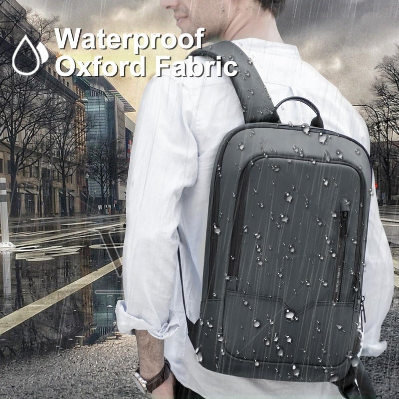 HK Backpack for Men Business Slim Backpack with USB Charger Computer Lightweight Anti-theft Travel - Image 5