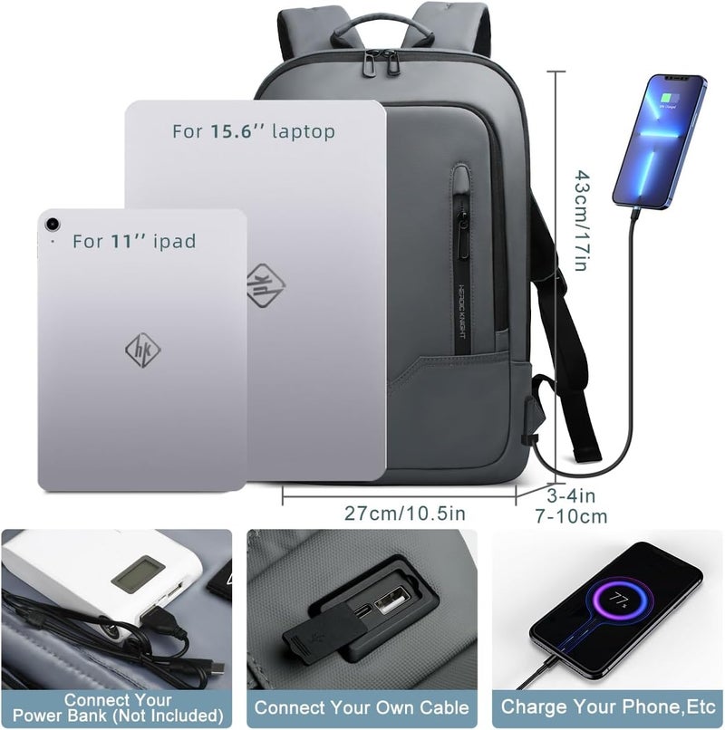 HK Backpack for Men Business Slim Backpack with USB Charger Computer Lightweight Anti-theft Travel - Image 2