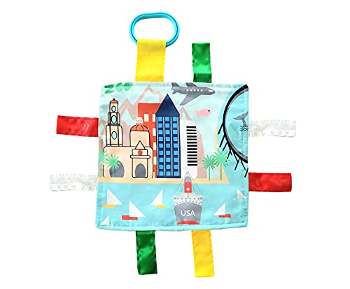 The Learning Lovey Baby Jack Co 8x8 Learning Lovey San Diego California Tag Toys for Babies Baby Crinkle Toys Soft Safe Learn USA Cities and Shapes Ideal Baby Toy Gift BPA Free wStroller Clip