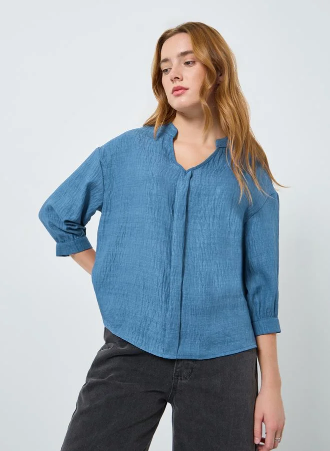 Take Two Women Textured Buttoned Long Sleeve Top
