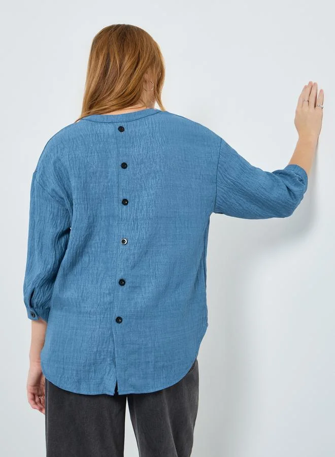 Take Two Women Textured Buttoned Long Sleeve Top