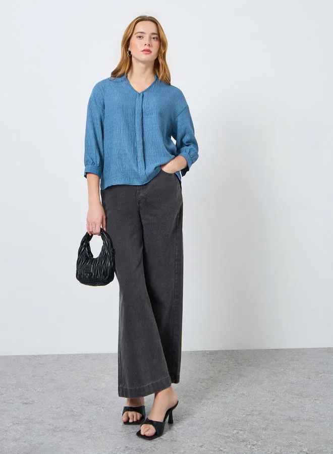 Take Two Women Textured Buttoned Long Sleeve Top