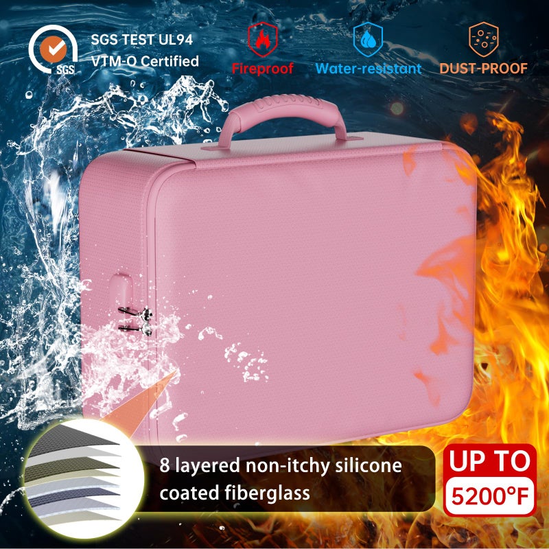 DocSafe 5200Â°F Document Organizer with Lock,Upgraded Heat Insulated Fireproofï¼†Waterproof Box 8 Layers File Organizer,Portable Home Travel Safe Storage for Important Documents, Files,Pink (Soft) - Image 2