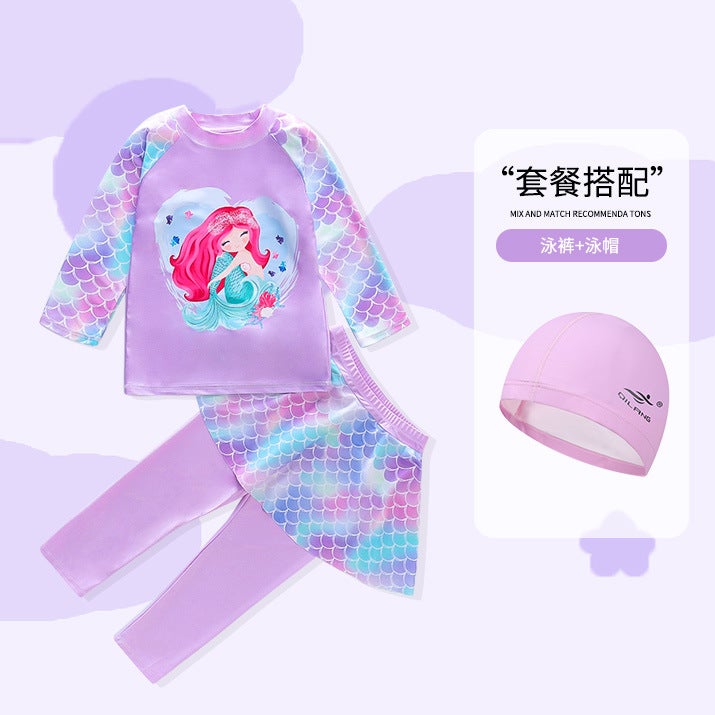Generic Cute Kids Two-Piece Swimwear Purple [swimsuit cap]] 