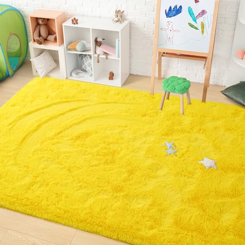 Amearea Premium Soft Fluffy Rug 4x5.3 Feet, Fuzzy Area Rugs for Bedroom, Shag Carpet for Living Room Nursery Kids Room Decor, Comfortable Indoor Furry Dorm Carpets, Yellow - Image 5