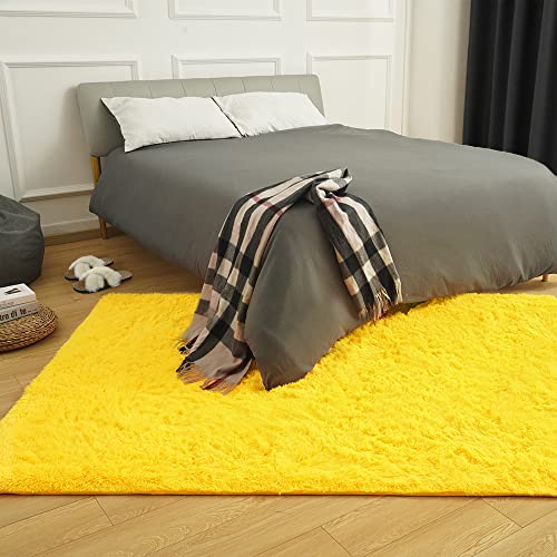 Amearea Premium Soft Fluffy Rug 4x5.3 Feet, Fuzzy Area Rugs for Bedroom, Shag Carpet for Living Room Nursery Kids Room Decor, Comfortable Indoor Furry Dorm Carpets, Yellow - Image 2