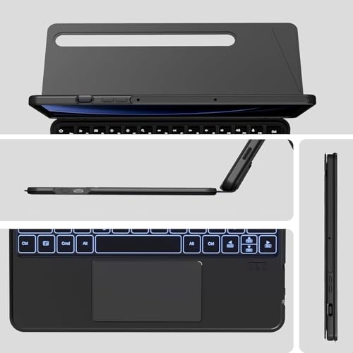 MICROWARE Detachable Keyboard Cases for 12.4-inch Samsung Galaxy Tab S7+/S8+/S7FE, Built-in S Pen Holder, Trackpad, 7-Color Backlit, Shortcut Keys, Infinite Viewing Angles Stand - Image 2