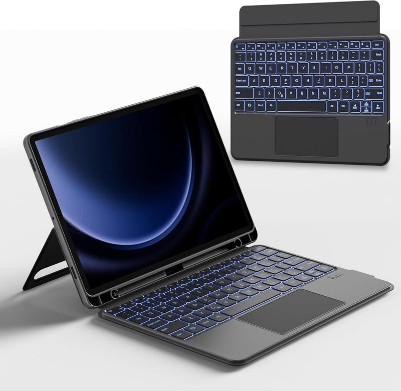 MICROWARE Detachable Keyboard Cases for 12.4-inch Samsung Galaxy Tab S7+/S8+/S7FE, Built-in S Pen Holder, Trackpad, 7-Color Backlit, Shortcut Keys, Infinite Viewing Angles Stand - Image 1