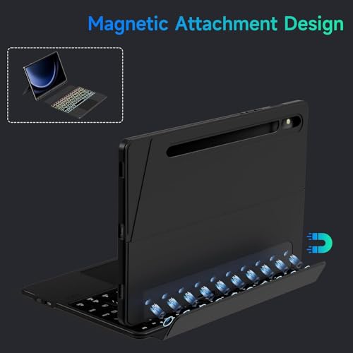 MICROWARE Detachable Keyboard Cases for 12.4-inch Samsung Galaxy Tab S7+/S8+/S7FE, Built-in S Pen Holder, Trackpad, 7-Color Backlit, Shortcut Keys, Infinite Viewing Angles Stand - Image 3