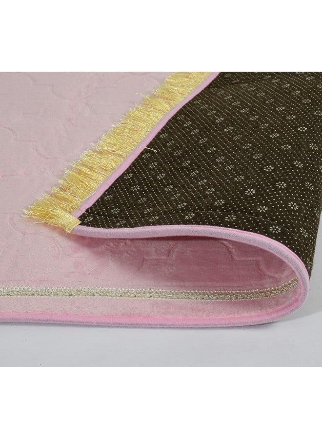 DEESAK Premium Velvet Aasan/Table Cover/Prayer/Meditation Janamaz for Namaz Muslim|44x27 Inch,Laser Cut -Pink - Image 2