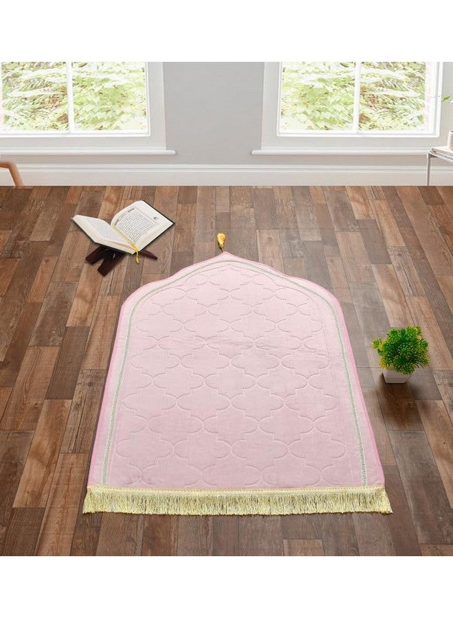 DEESAK Premium Velvet Aasan/Table Cover/Prayer/Meditation Janamaz for Namaz Muslim|44x27 Inch,Laser Cut -Pink - Image 1