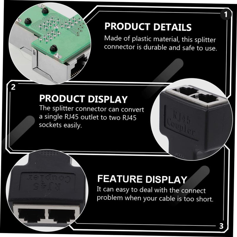 Uonlytech 3pcs Port Ethernet Splitter Adapter Plastic Network Cable Connector for Dual Computer Sharing Easy to Use Splitter Socket Compatible Laptop and Network Devices - Image 3