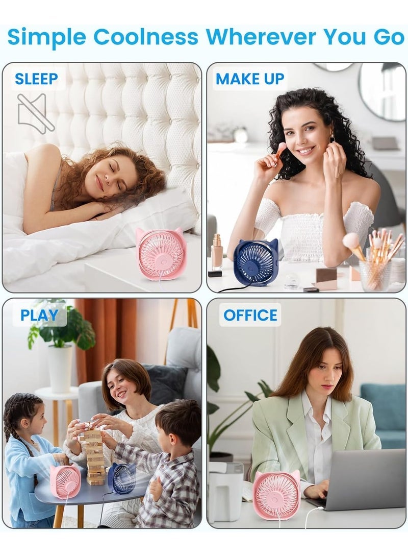 USB Fan Small Mini Desk Fan Table Fan By USB Powered, 4 Inch Portable Silent Desktop Fan, 3 Speeds Personal Fan, 360Â°Rotatable Strong Airflow Cooling Fan for Home Bedroom Office Library Outdoor Travel - Image 5