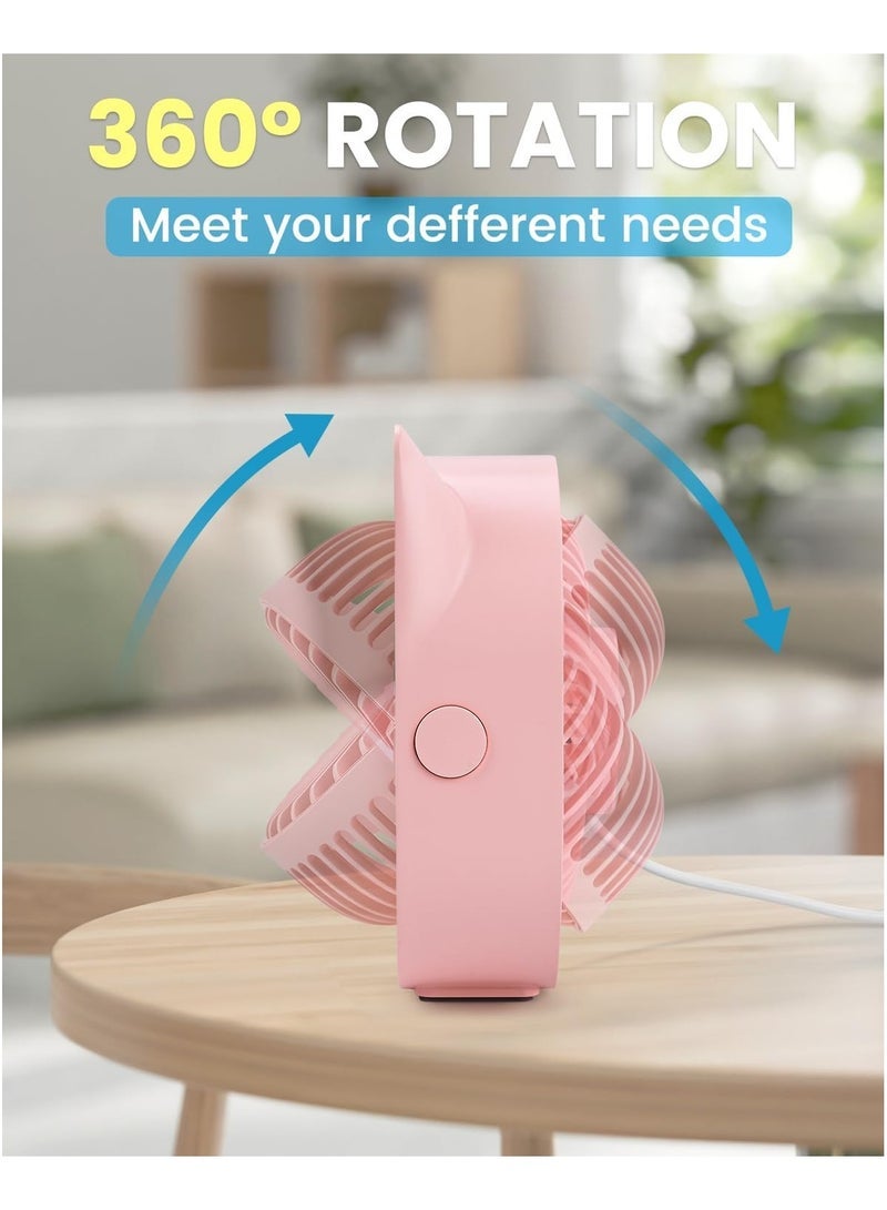 USB Fan Small Mini Desk Fan Table Fan By USB Powered, 4 Inch Portable Silent Desktop Fan, 3 Speeds Personal Fan, 360Â°Rotatable Strong Airflow Cooling Fan for Home Bedroom Office Library Outdoor Travel - Image 3