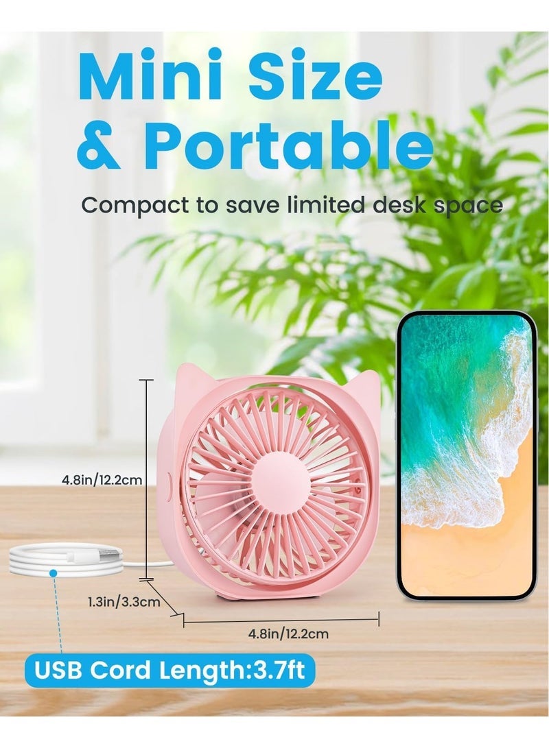 USB Fan Small Mini Desk Fan Table Fan By USB Powered, 4 Inch Portable Silent Desktop Fan, 3 Speeds Personal Fan, 360Â°Rotatable Strong Airflow Cooling Fan for Home Bedroom Office Library Outdoor Travel - Image 2