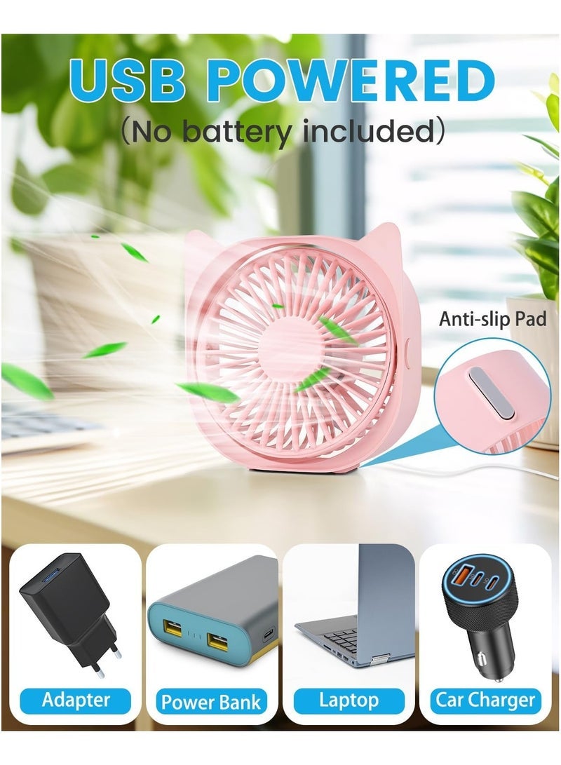 USB Fan Small Mini Desk Fan Table Fan By USB Powered, 4 Inch Portable Silent Desktop Fan, 3 Speeds Personal Fan, 360Â°Rotatable Strong Airflow Cooling Fan for Home Bedroom Office Library Outdoor Travel - Image 4