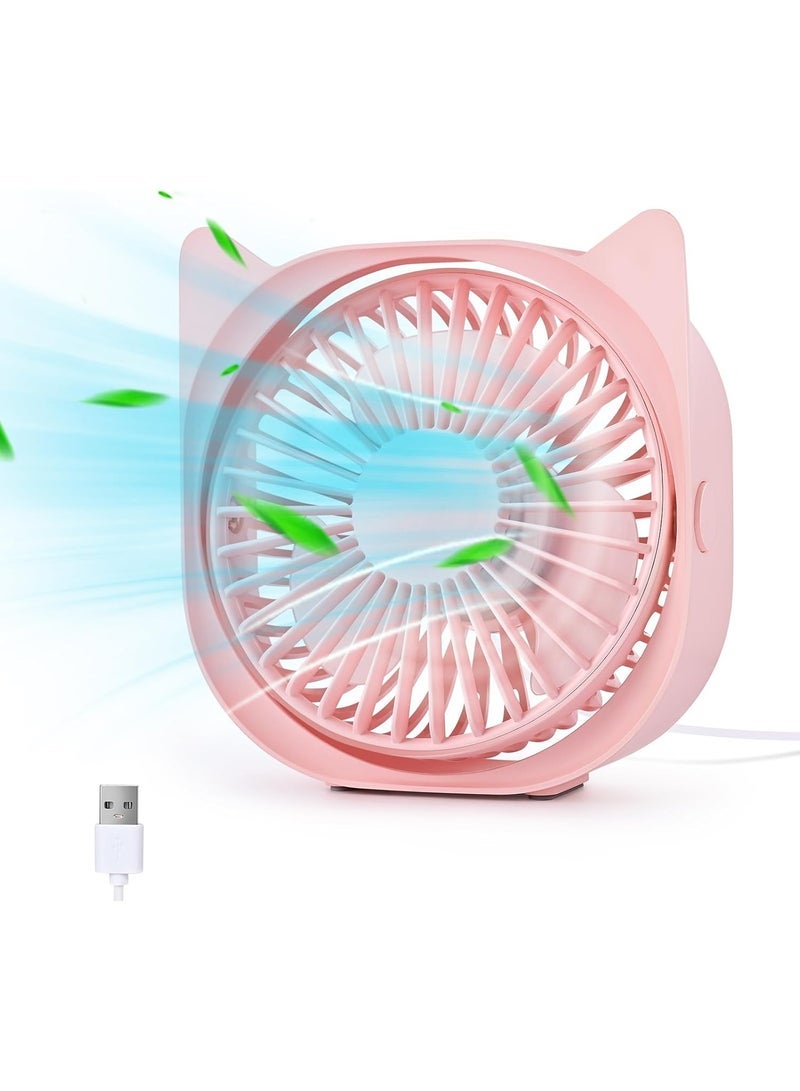USB Fan Small Mini Desk Fan Table Fan By USB Powered, 4 Inch Portable Silent Desktop Fan, 3 Speeds Personal Fan, 360Â°Rotatable Strong Airflow Cooling Fan for Home Bedroom Office Library Outdoor Travel - Image 1