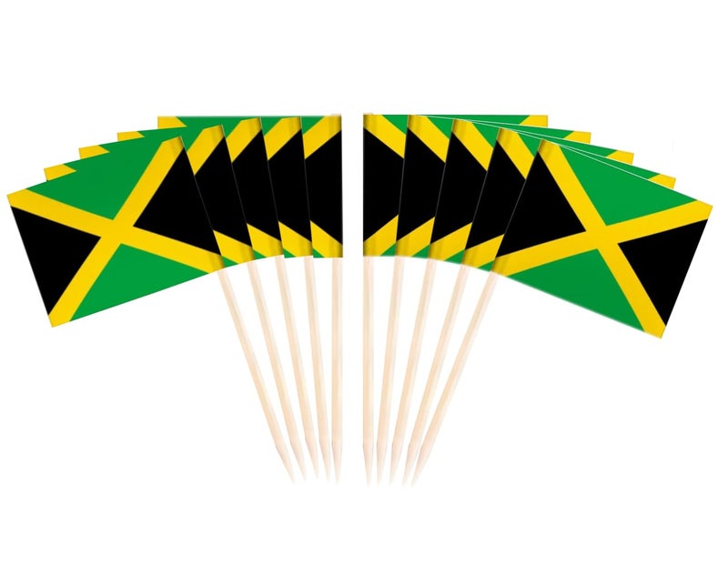 JAVD CYPS 100 Pcs Jamaica Flag Jamaican Toothpick Flags Small Mini Stick Cupcake Toppers Jamaican FlagsCountry Picks Party Decoration Celebration Cocktail Food Bar Cake Flags - Image 3