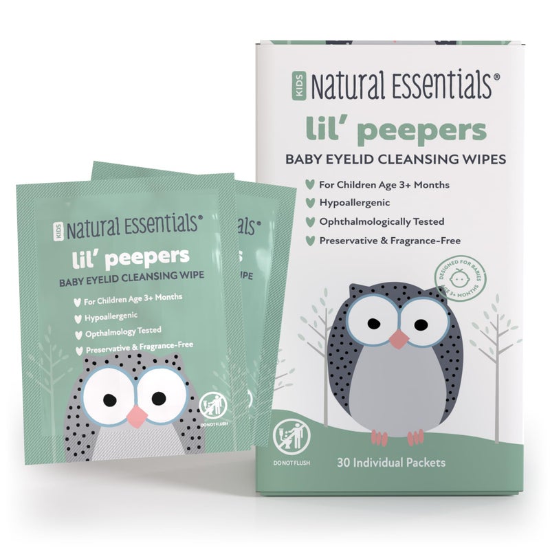 Natural Essentials Lil' Peepers Baby Eye Wipes and Eyelid Cleanser, Preservative-Free & Rinse-Free, Pediatrician Recommended Hypoallergenic Soft Eyelid Wipes for Babies, Kids and Adults (30 Count) - Image 1