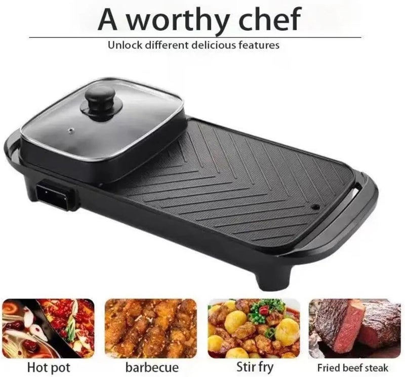 Eworld 2-in-1 Electric Grill & Hot Pot, Non-Stick Multi-Cooker for Indoor BBQ & Hotpot - Image 4