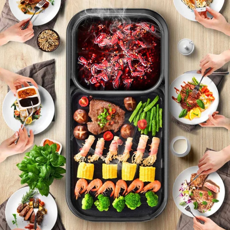 Eworld 2-in-1 Electric Grill & Hot Pot, Non-Stick Multi-Cooker for Indoor BBQ & Hotpot - Image 5