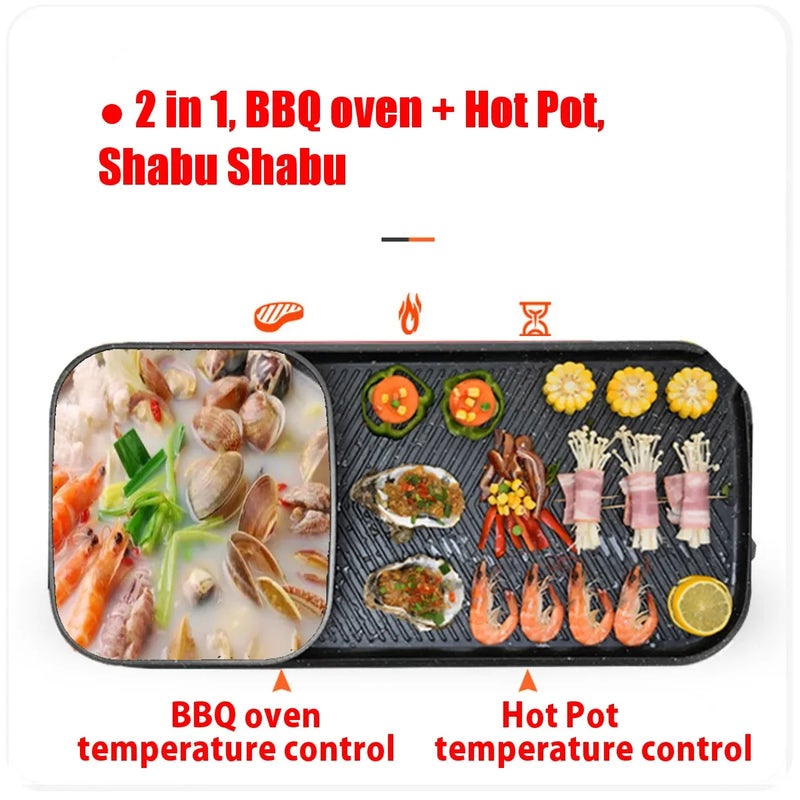 Eworld 2-in-1 Electric Grill & Hot Pot, Non-Stick Multi-Cooker for Indoor BBQ & Hotpot - Image 3