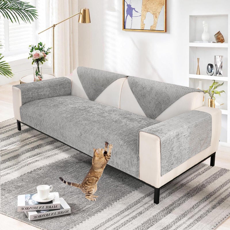 SHANNA Soft Chenille Sofa Cover 1234 Seater New Universal NonSlip Corner Sofa Cover L Shape Solid Thick Textured Sofa Slipcovers for Living RoomGrey 90  180cm Seat Cover