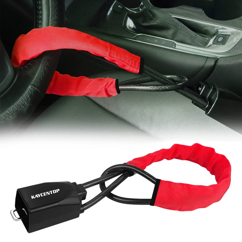 KAYCENTOP Car Steering Wheel Lock Seat Belt Lock AntiTheft Device Max 17 Inch Length Small and LightWeight MultiFunctional Fit Most Vehicle SUV Golf Cart Security Red