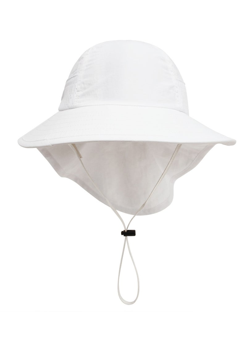 قبعة حماية من الشمس للأطفال الصغار الأولاد والبنات قبعة شمسية ذات حافة عريضة وغطاء للرقبة قبعات للعب على الشاطئ(أبيض-م) - Image 3