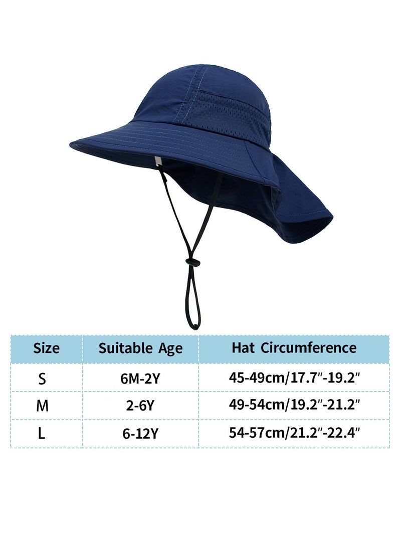 قبعة حماية من الشمس للأطفال الصغار الأولاد والبنات قبعة شمسية ذات حافة عريضة وغطاء للرقبة قبعات للعب على الشاطئ(أبيض-م) - Image 5