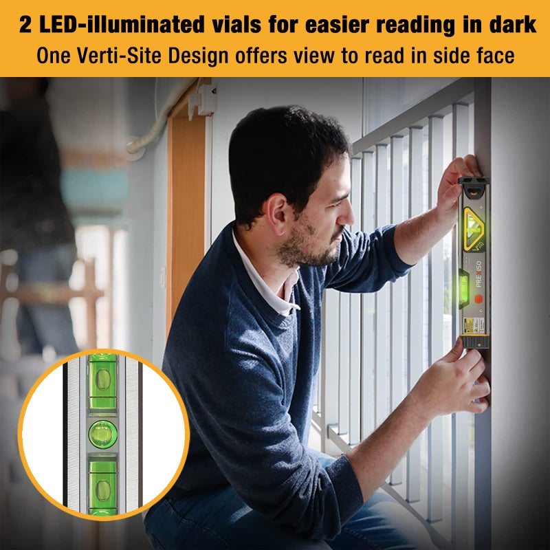 Prexiso PREXISO 2-in-1 Laser Level 12 in Spirit Level with Light, 100Ft Alignment Point & 30Ft Leveling Line, Magnetic Laser Leveler Tool for Construction Picture Hanging Wall Writing Painting Home Renovation  - Image 4