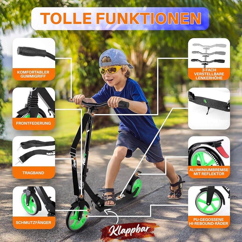 Hurtle Renegade Kick Scooter for Kids, Teenagers & Adults - 2-Wheel Folding Scooter with Adjustable T-Bar Handlebar - Alloy Anti-Slip Deck - Image 2