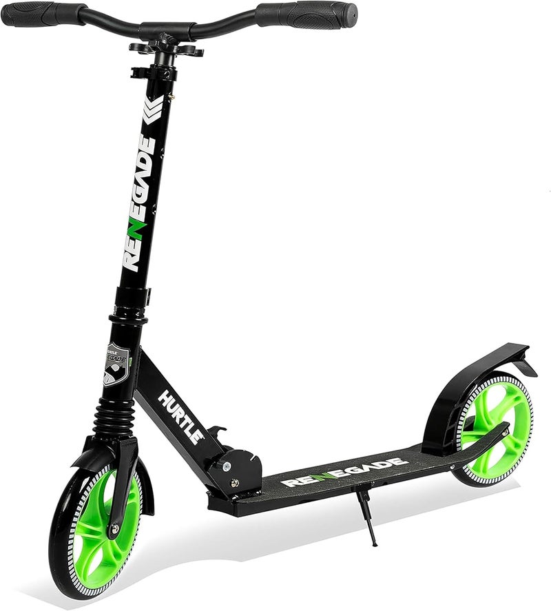 Hurtle Renegade Kick Scooter for Kids, Teenagers & Adults - 2-Wheel Folding Scooter with Adjustable T-Bar Handlebar - Alloy Anti-Slip Deck - Image 1