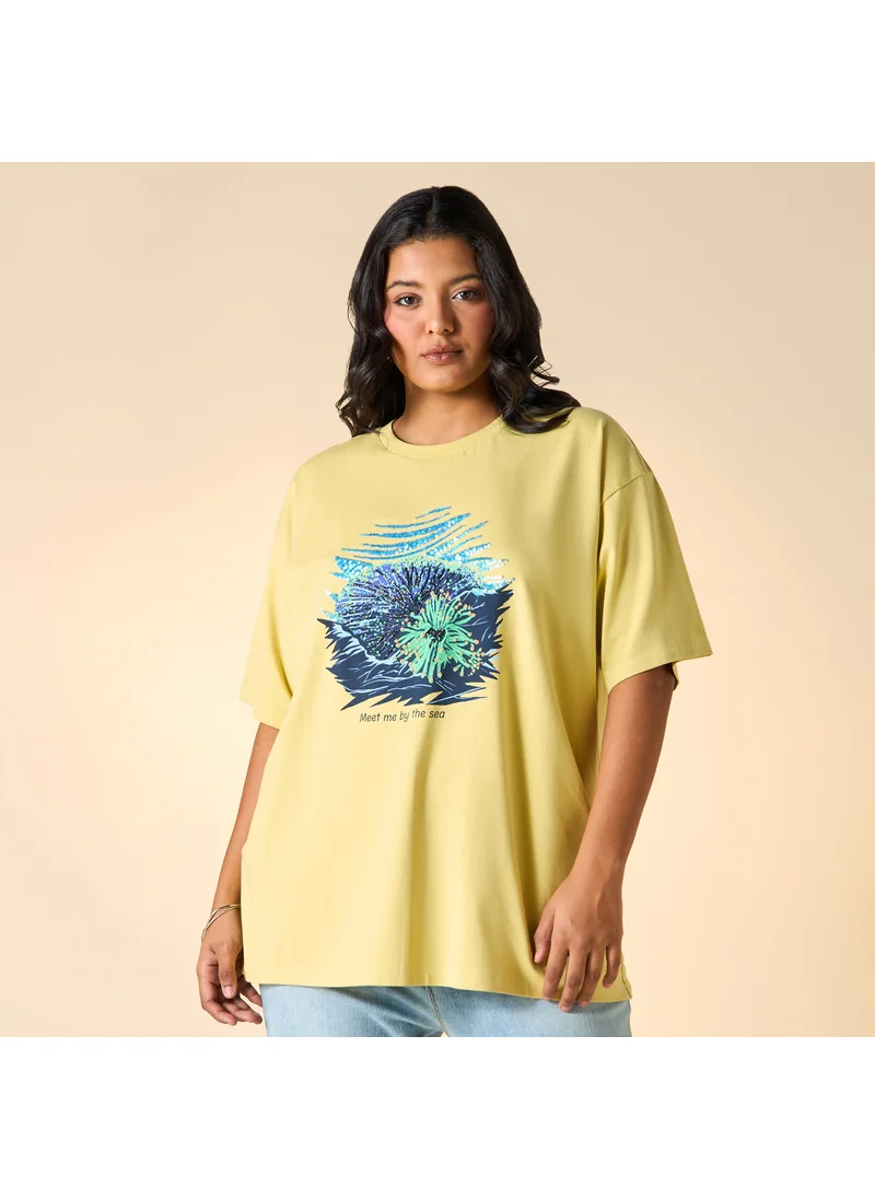  أولا بوبكن Plus Size Ulla Popken Embellished T-shirt with Round Neck