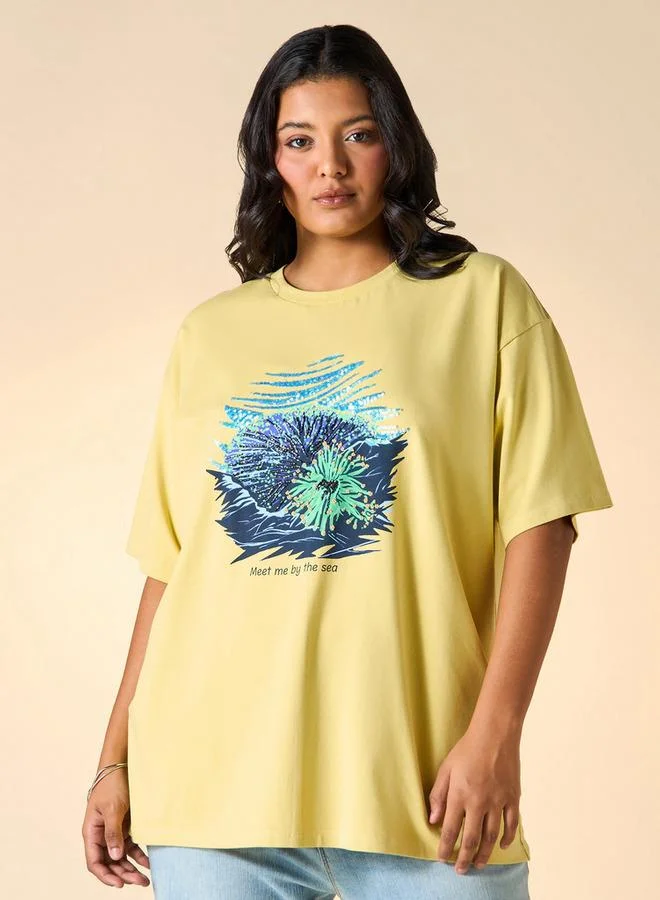 Ulla Popken Plus Size Ulla Popken Embellished T-shirt with Round Neck