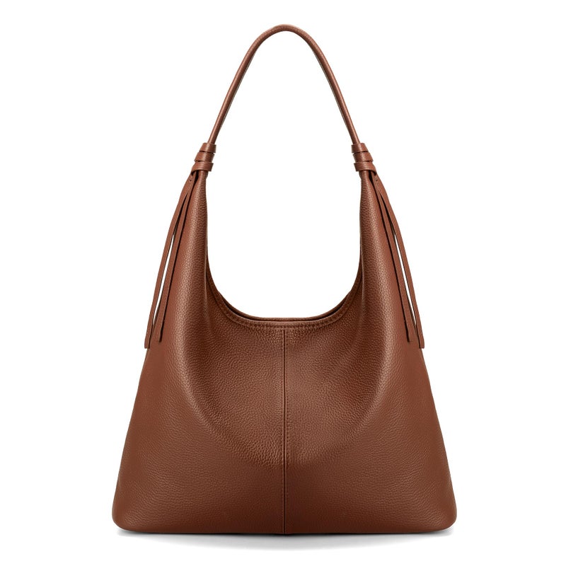 befen Genuine Leather Slouchy Hobo Purses for Women, Casual Hobo Bags Real Top Grain Leather Tote Handbags Women's Brown Shoulder Satchel for Shopping, Outing, Travel - Image 1