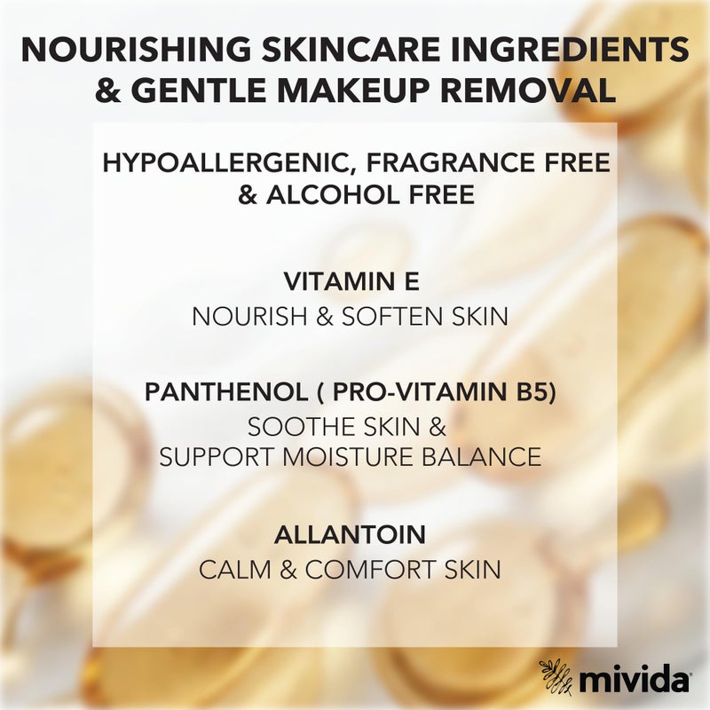 mivida Hypoallergenic makeup remover wipes travel with Vitamin E | Dermatologist Tested, Alcohol & Fragrance Free mini makeup wipes | travel makeup wipes | (10 Packs x 8 Wipes) Total 80ct - Image 3